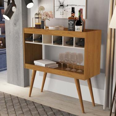 Imagem de Aparador Athenas Com Adega Com Pés De Madeira Maciça Nature/off White Nature/off White