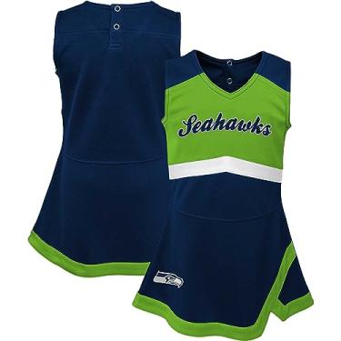 Imagem de Outerstuff Vestido infantil para meninas azul-marinho Seattle Seahawks Cheer Captain Jumper Dress