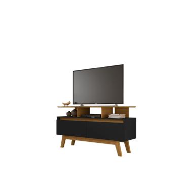 Imagem de Rack Rubi 1.20m TV Até 50`` Pés Madeira Retro  Cinamomo/Preto Fosco - Móveis Bechara