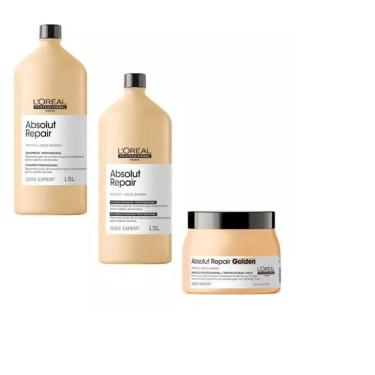 Imagem de Kit L`Oréal Absolut Repair Shampoo 1,5 litros + Condicionador 1,5 litros + Máscara DOURADA 500g