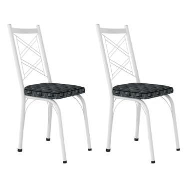 Imagem de Kit 2 Cadeiras de Cozinha Delaware Estampado Mosaico Silver Pés de Ferro Branco - Pallazio