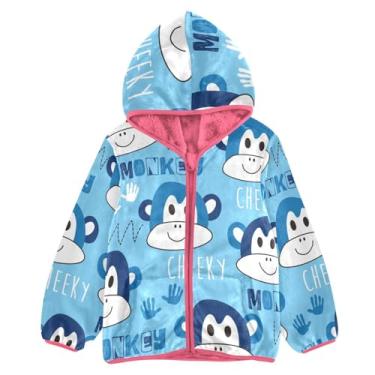 Imagem de KLL Jaqueta de lã com estampa de macaco azul para meninas de ovelha jaqueta de lã infantil menino rosa roupas de bebê 3T, Padrão de macaco azul, 7-8 Anos