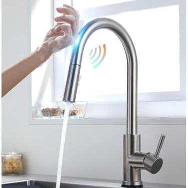 Imagem de Toque inteligente torneiras de cozinha guindaste para sensor misturador da pia água da cozinha girar toque sensor misturador água, 1005, escova níquel