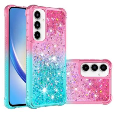 Imagem de Capa para celular Samsung Galaxy A55 areia movediça, brilhante brilhante flutuante com glitter à prova de choque gradiente TPU para Samsung A55 (rosa azul-celeste)