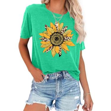 Imagem de Camisetas femininas com estampa de flores de girassol camisetas inspiradoras casuais Faith Shirt Tops, Flor - verde, P