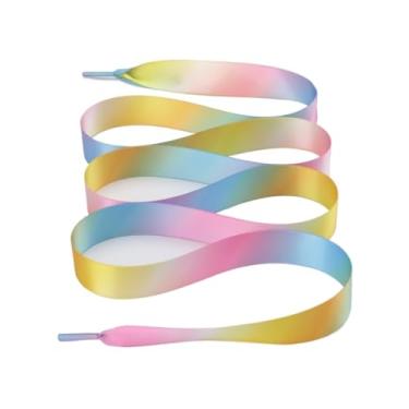Imagem de 1Pair 2CM Width Flat Ribbon Shoe Laces Rubber Sneakers Silk Satin Shoelace Boot Shoelaces (Color : 25 Rainbow3, Size : 100cm)