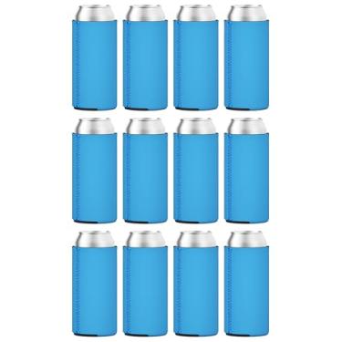 Imagem de TahoeBay 12 mangas finas de lata – Coolers de cerveja de neoprene em branco – Compatível com RedBull de 325 ml, Michelob Ultra, seltzer de garra branca (azul neon, 12)