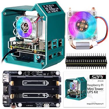 Imagem de GeeekPi Capa para Raspberry Pi 4, Pi 4 Mini Torre com Cooler ICE Tower, com chapéu UPS Plus, tela OLED de 0,96 polegadas, placa de expansão GPIO 1 a 2 para Raspberry Pi 4 modelo B