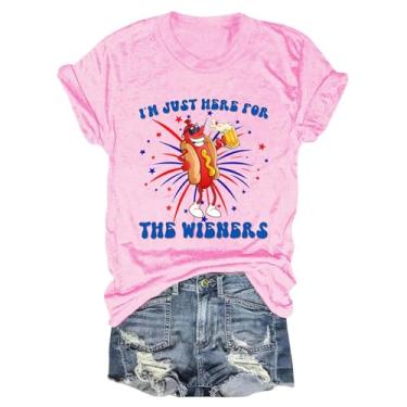 Imagem de Camisetas femininas dos EUA para Memorial Day, camisetas estampadas de manga curta, camisetas patrióticas, rosa, 3G