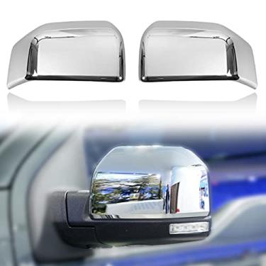 Imagem de Tampa do espelho retrovisor cromado prata do carro capa protetora para espelhos externos apto para Ford F150 F-150 2015-2020 acessórios de espelho retrovisor (prata cromada, lado esquerdo + direito