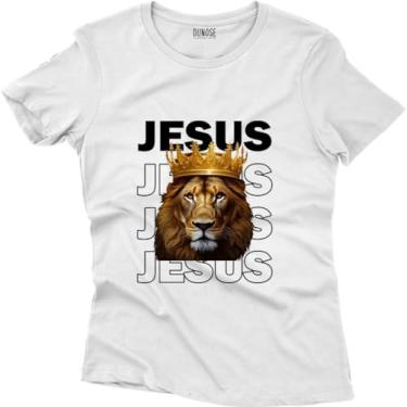 Imagem de Camiseta Algodão Feminina cristã evangélica Jesus Leao Tamanho:M;Cor:Branco
