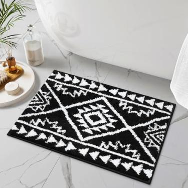Imagem de Uphome Boho Tapetes de banheiro preto tribal tapete de banho ocidental antiderrapante absorvente tapete de banho macio casa de fazenda tapete geométrico para chuveiro, banheira, 45 x 66 cm