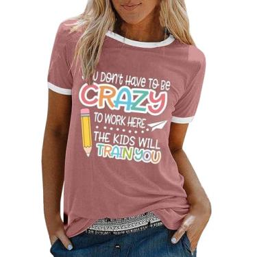 Imagem de Camiseta feminina com estampa engraçada de manga curta, gola redonda, caimento solto, casual, moderna, túnica, camisa de verão, Cinza, XXG