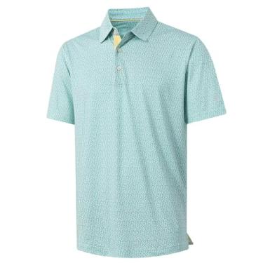 Imagem de M MAELREG Camisa polo masculina de golfe de manga curta com estampa de ajuste seco e absorção de umidade, Peixe verde e branco, G