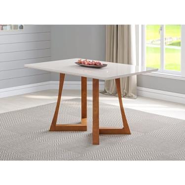 Imagem de Mesa 4 Lugares Madeira Maciça com Vidro Canto Arredondado 136x90cm Jantar Anna Âmbar/Off White
