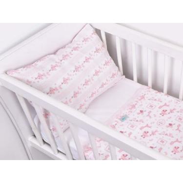 Imagem de Jogo de Lençol Mini Berço 3 peças Rosa Girafa 100% Algodão