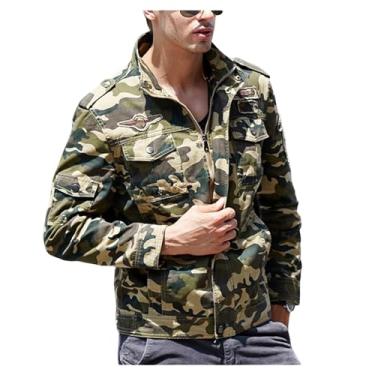 Imagem de Jaqueta masculina casual camuflada gola alta casaco cargo slim fit zíper durável corta-vento, Cáqui, G