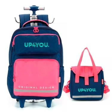 Imagem de Mochila De Rodinhas + Lancheira Azul E Rosa Up4You - Luxcel