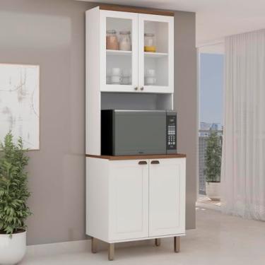 Imagem de Torre Quente com Cristaleira 2 Portas de Vidro 100% Mdf Iluminata Branco/Ébano