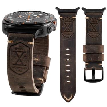 Imagem de WONJOY Pulseira de couro Crazy Horse compatível com Samsung Galaxy Watch 7 Ultra 2024 de 47 mm, pulseira resistente vintage para homens e mulheres (marrom, grande)