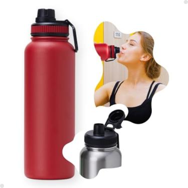 Imagem de Garrafa Termica Inox Parede Dupla 1,2 Litros Garrafinha De Agua Original Inoxidavel Frio Gelando Quente 24h academia trabalho escritorio casa oficina Tampa livre de BPA proteção bocal (Vermelho)