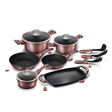 Imagem de Conjunto de Panelas Antiaderente Tripla Camada Marmore duráveis e fáceis de limpar 14 peças I-Rose Berlinger Haus