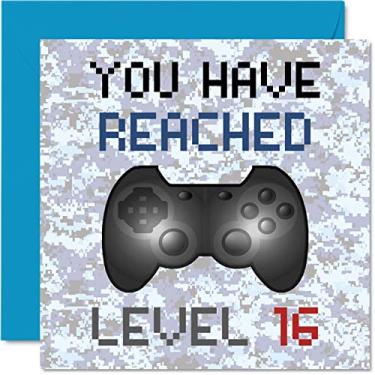 Imagem de Cartão de aniversário do 16º jogador – You Have Alached Level 16 – Cartões de aniversário para meninos, jogos adolescentes, cartões de aniversário, videogame Gamer, Filha, Filho, Neta 145 mm x 145 mm