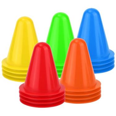 Imagem de XIHIRCD 20 peças de cones de futebol, mini cones de prática de 8,15 cm, cones esportivos, marcadores de campo, cones de basquete, cones de treinamento, para atividades ao ar livre, basquete, uso