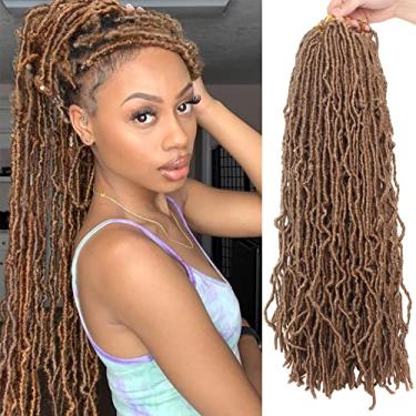 Imagem de 60 cm 6 pacotes/lote novos cachos artificiais de crochê pré-laçado castanho claro macio cachos crochê trançado cabelo sintético deusa locs cacheado ondulado crochê tranças cabelo para mulheres negras (61 cm, 27 #)