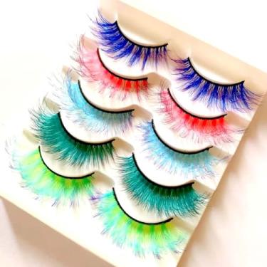 Imagem de Sunniess Hair Sunniess Ombre Color Lashes Proteína de Seda Fluffy Wispy Volumen Pestañas falsas para Halloweens Cosplay Party Stage Russian D Curl Lashes con Color Maquillaje Faux Visk Pestañas postizas 5 pares AG01 AG01