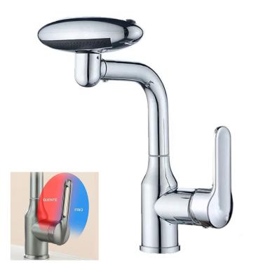 Imagem de Torneira Monocomando Cozinha Misturador Agua Quente Fria Rotaçao 360 Graus Quatro Jatos Bancada Mesa Moderno Luxo Banheiro Area Externa