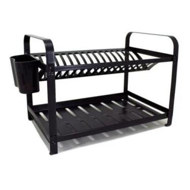 Imagem de Escorredor Aço Inox Epóxi Preto 20 Pratos Com Porta Talher - Dinox