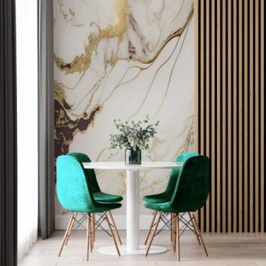 Imagem de Papel de Parede Painel 3D Mármore Branco 2M Brilho Viníl  Revestimento