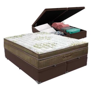 Imagem de Cama Box Baú Bipartido Queen Marrom e Colchão Gold Ultragel Molas ensa