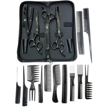 Imagem de Kit 3 Tesouras Profissional Cabeleireiro Barbeiro 10 Pentes - Obopekal
