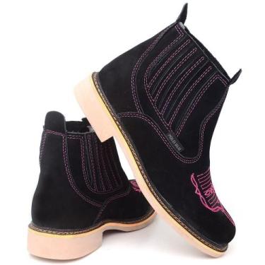 Imagem de Bota Chelsea Feminina Nobuck Bordada Bico Quadrado Conforto - Polo Blu