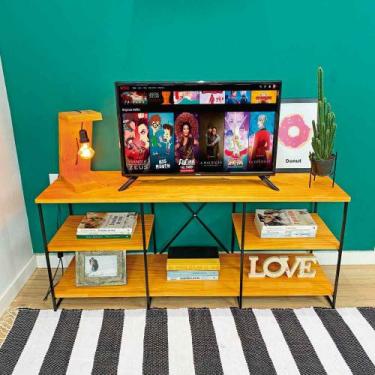 Imagem de Rack de TV Industrial de Ferro e Madeira  Duo 1,20m Carvalho e Preto -