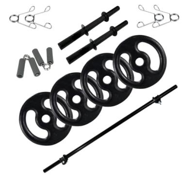 Imagem de Kit Musculação Fitness Barras + 20kg Em Anilhas + Presilhas