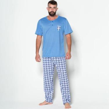 Imagem de Pijama Masculino Blusa Manga Curta Calça Longa Estampada - WLS Modas, 