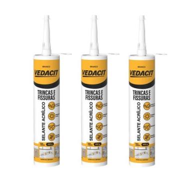 Imagem de Kit 3 Selante Acrílico Para Trincas Fechatrinca Fissura 400G - Vedacit