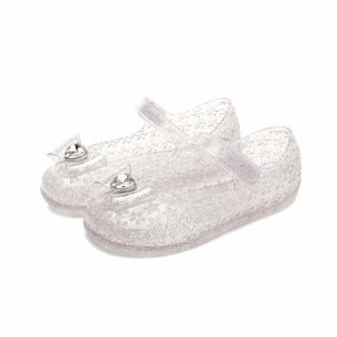 Imagem de Sandália feminina princesa com laço de bolinhas Mary Jane Jelly Sapatilha infantil para crianças pequenas/crianças pequenas, Branco, 22