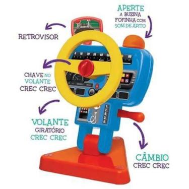 Imagem de Brinquedo Volante Com Buzina Fom Fom Elka, Azul, Amarelo e Vermelho