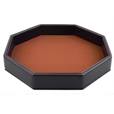 Imagem de Bandeja de dados de 29 cm, bandeja de dados de couro, bandeja de dados octogonal de couro sintético forrada com feltro (marrom)