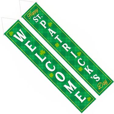 Imagem de Decorações de bandeira mágica em tela vibrante de St. Pat's Welcome - 188 cm x 34,3 cm (pacote com 2) - Perfeito para uma celebração animada com tema irlandês e decoração sazonal da casa