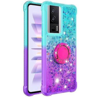 Imagem de Dinglijia Capa para Xiaomi Poco F5 Pro, Capa Redmi K60, Quicksand Series Glitter Bling Flutuante Líquido Flutuante TPU Amortecedor Capa de Telemóvel Feminina para Poco F5 Pro/K60, YBLSZJ Azul-Roxo