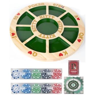 Imagem de Michigan Rummy Deluxe Board Game Set : Wooden Game Board + 2 Boxes of Playing Chips (200 Pieces) + 1 Deck of Poker + 1 Game Manual. The Perfect Blend of Rummy and Poker, Perfect for Family Game Night