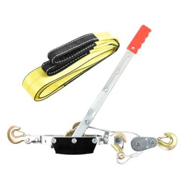 Imagem de FGJQEFG Cabo de aço resistente de 5 toneladas com 3 ganchos extrator de força de engrenagem dupla vem junto com corrente de guincho ferramenta de catraca com correia de guincho de 7 cm x 20 cm, alça