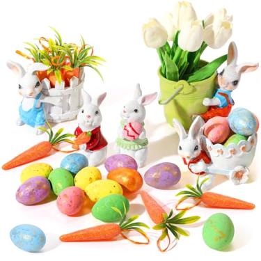 Imagem de DoubleFill Conjunto de 38 peças de decoração de ovos de páscoa de espuma caçada ovo surpresa cesta de Páscoa para mesa de férias centros de mesa casa de fazenda Páscoa primavera decoração de casa