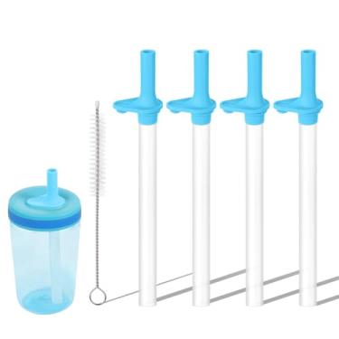 Imagem de 4 canudos de substituição e válvula de mordida para Zak Designs Kelso 425 g, acessórios de copo de canudo com escova de limpeza de canudo para garrafa de água infantil, sem BPA, reutilizável (azul)