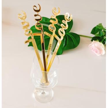 Imagem de Espelhos de acrílico dourado Love Drink Stir Sticks, agitador de bebida dos namorados, noivado, chá de noiva, despedida de solteira, bebidas, palito para mexer